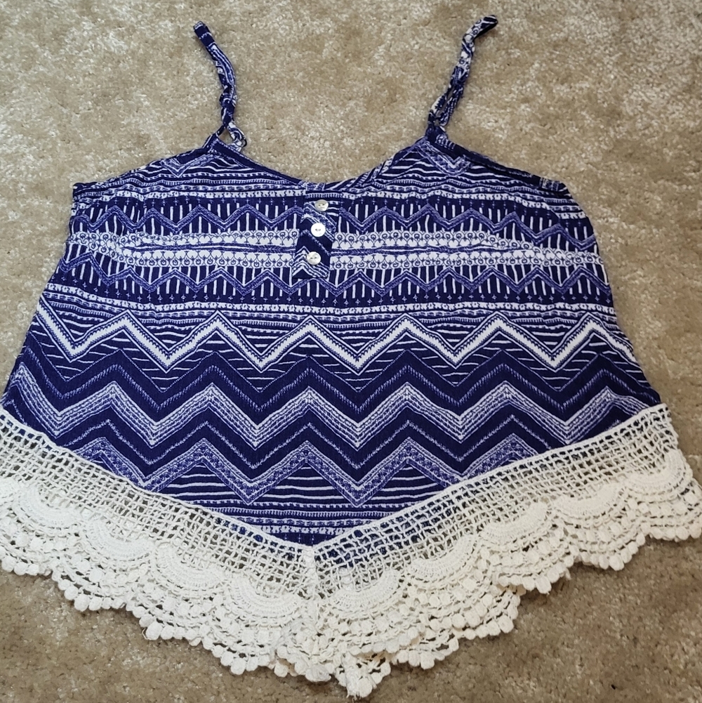 Rue21 Blue and White Geometric Tank Top